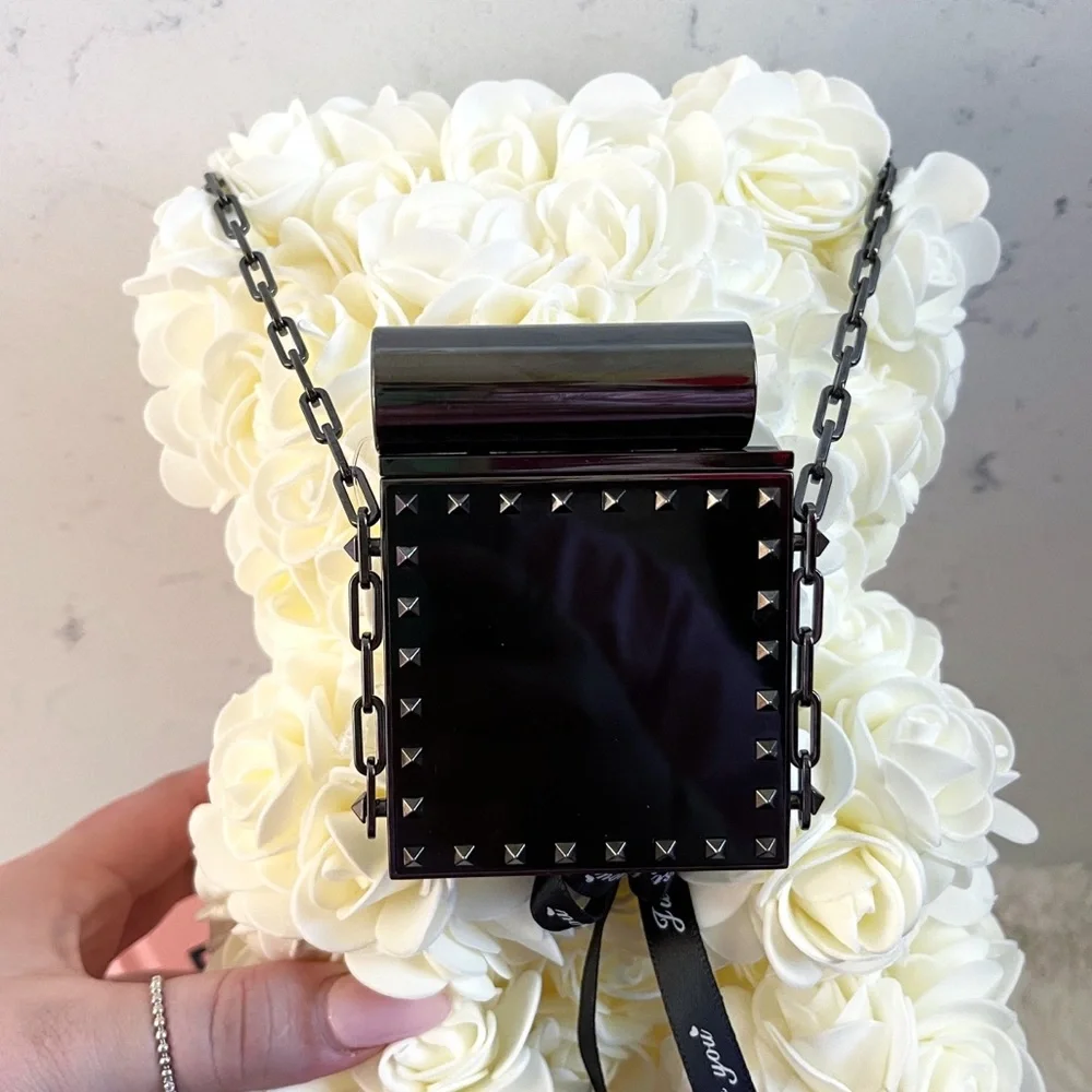 Authentic Valentino Garavani Black Mini Rockstud Lipstick Minaudiere on Chain - Picture 3 of 9